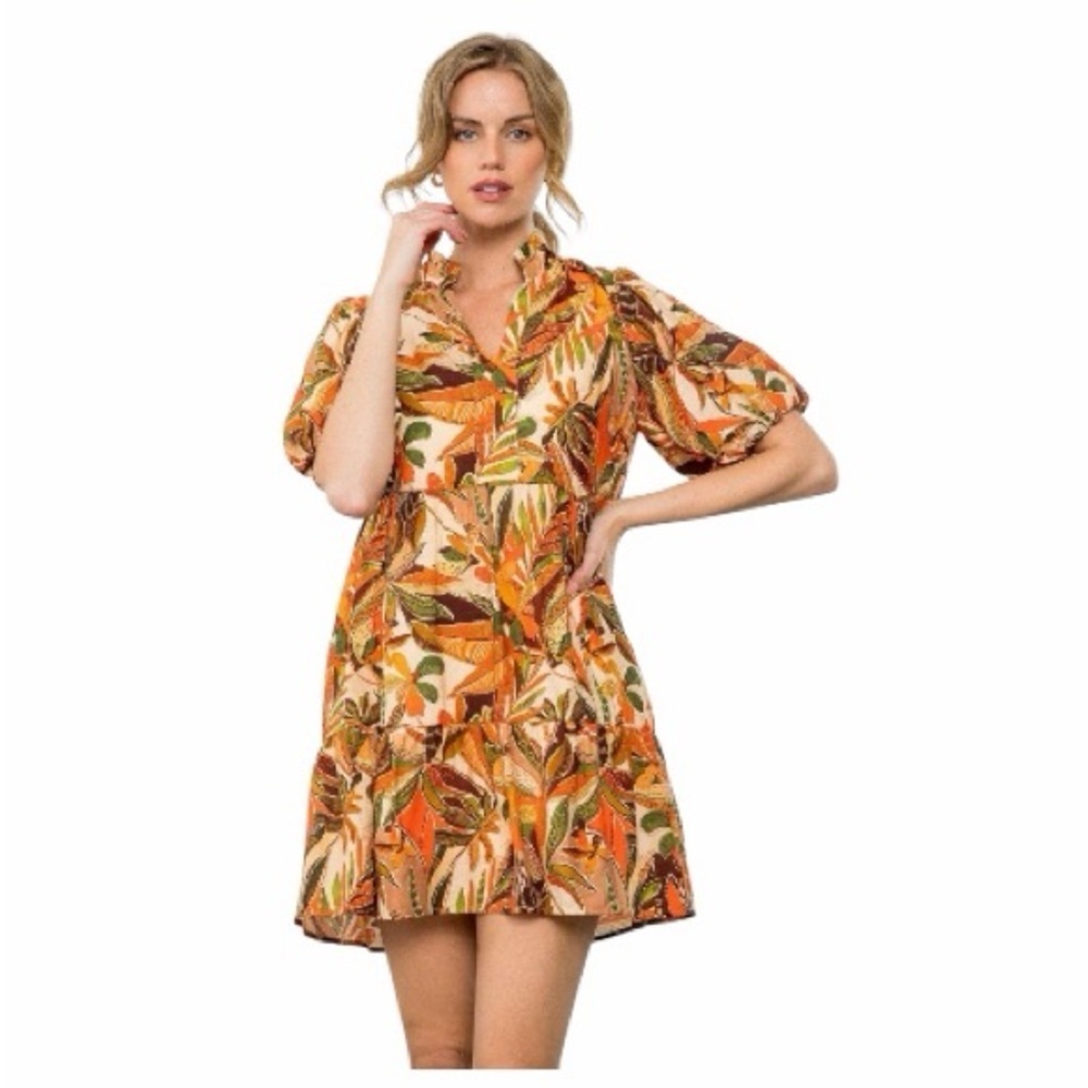 NWT! THML Harbor Short Puff Sleeve Dress In Floral Cream/Multi. Size Small.